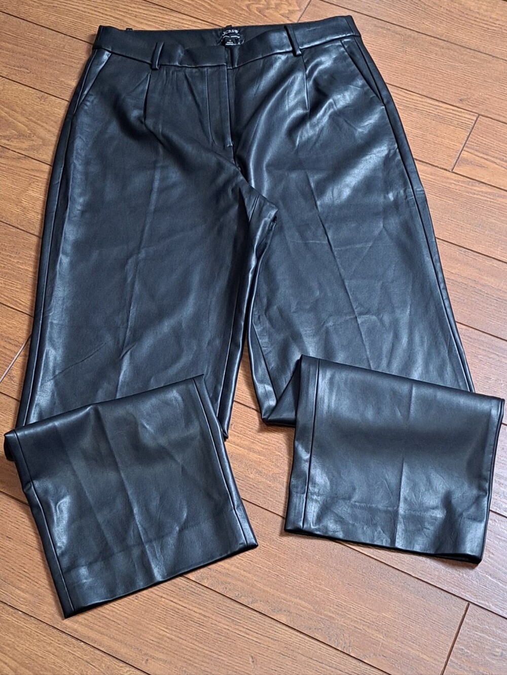 J.Crew Black Faux Leather Wide Leg Pants High Rise NWOT 12
